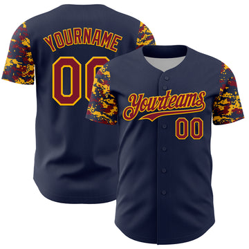 Custom Navy Crimson-Gold Digital Camo Two Tone Authentic Baseball Jersey