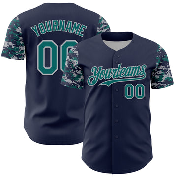 Custom Navy Teal-Gray Digital Camo Two Tone Authentic Baseball Jersey