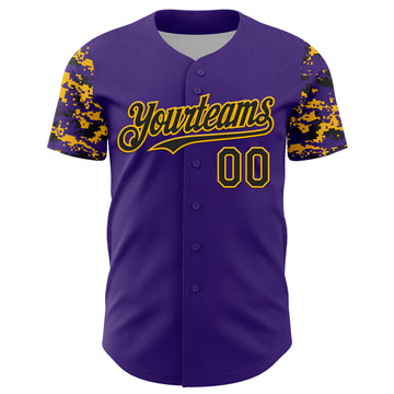 Custom Purple Black-Gold Digital Camo Two Tone Authentic Baseball Jersey