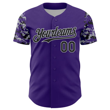 Custom Purple Black-Gray Digital Camo Two Tone Authentic Baseball Jersey
