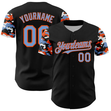 Custom Black Powder Blue Orange-White Digital Camo Two Tone Authentic Baseball Jersey