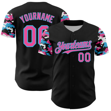 Custom Black Pink Sky Blue-White Digital Camo Two Tone Authentic Baseball Jersey