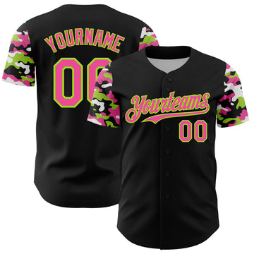 Custom Black Pink Neon Green-White Digital Camo Two Tone Authentic Baseball Jersey