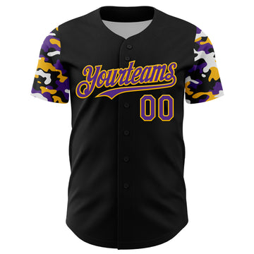 Custom Black Purple Gold-White Digital Camo Two Tone Authentic Baseball Jersey