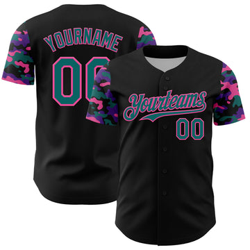 Custom Black Teal Pink-Purple Digital Camo Two Tone Authentic Baseball Jersey