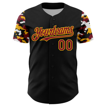 Custom Black Crimson Gold-White Digital Camo Two Tone Authentic Baseball Jersey