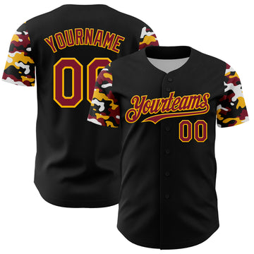 Custom Black Crimson Gold-White Digital Camo Two Tone Authentic Baseball Jersey
