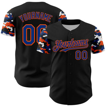 Custom Black Royal Orange-White Digital Camo Two Tone Authentic Baseball Jersey