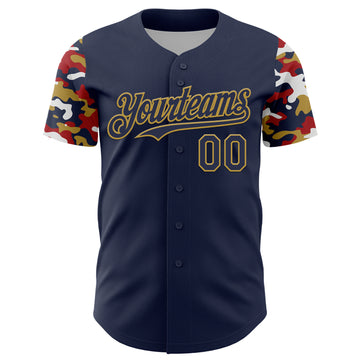 Custom Navy Old Gold Red-White Digital Camo Two Tone Authentic Baseball Jersey
