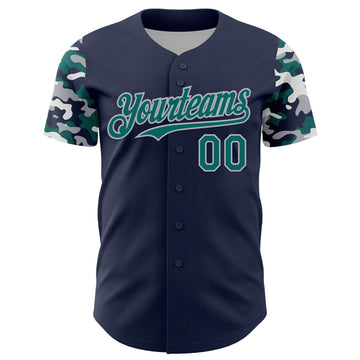 Custom Navy Teal Gray-White Digital Camo Two Tone Authentic Baseball Jersey