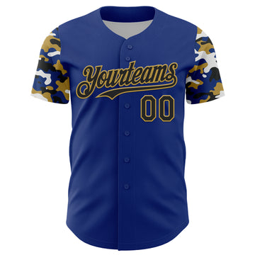 Custom Royal Black Old Gold-White Digital Camo Two Tone Authentic Baseball Jersey