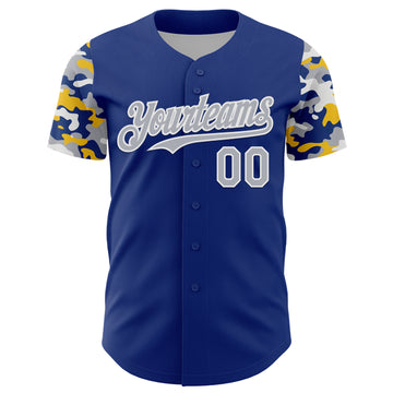 Custom Royal Gray White-Yellow Digital Camo Two Tone Authentic Baseball Jersey