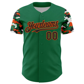 Custom Kelly Green Black Orange-White Digital Camo Two Tone Authentic Baseball Jersey
