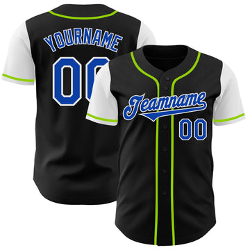 Custom Black Thunder Blue Neon Green-White Two Tone Authentic Baseball Jersey