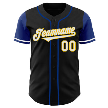 Custom Black White Royal-Yellow Two Tone Authentic Baseball Jersey