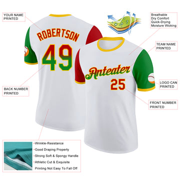 Custom White Red Grass Green-Yellow Gradient Two Tone Performance T-Shirt
