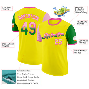 Custom Light Yellow Light Pink Grass Green-Pink Gradient Two Tone Performance T-Shirt