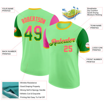 Custom Pea Green Pink Grass Green-Yellow Gradient Two Tone Performance T-Shirt
