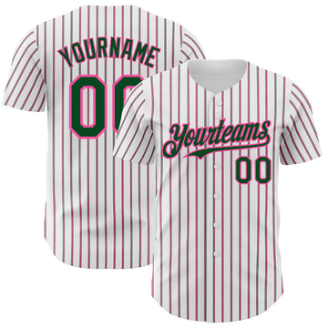 Custom White (Green Pink Pinstripe) Green-Pink Authentic Baseball Jersey