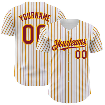 Custom White (Crimson Gold Pinstripe) Crimson-Gold Authentic Baseball Jersey