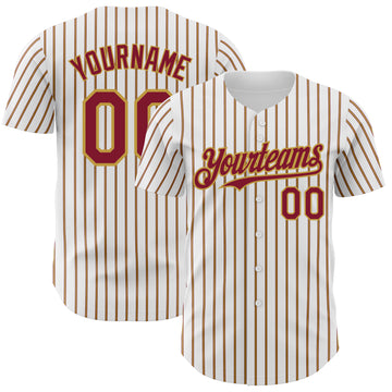 Custom White (Crimson Old Gold Pinstripe) Crimson-Gold Authentic Baseball Jersey