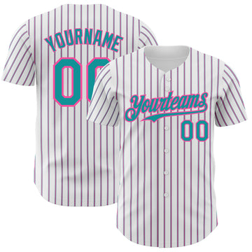 Custom White (Teal Pink Pinstripe) Teal-Pink Authentic Baseball Jersey