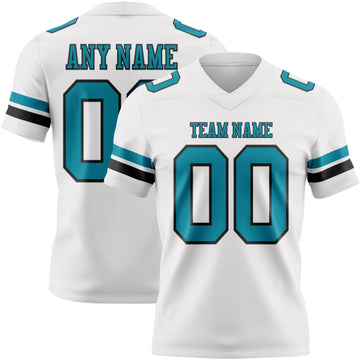 Custom White Teal-Black Authentic Football Jersey