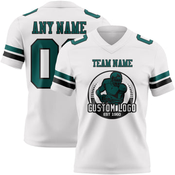 Custom White Midnight Green-Black Authentic Football Jersey