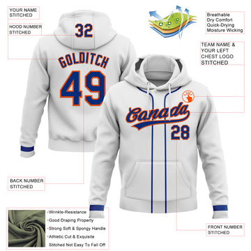 Custom Stitched White Royal-Orange Baseball Pullover Sweatshirt Hoodie
