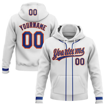 Custom Stitched White Royal-Orange Baseball Pullover Sweatshirt Hoodie