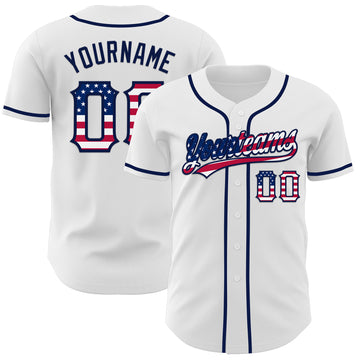 Custom White USA Flag-Navy Authentic Baseball Jersey