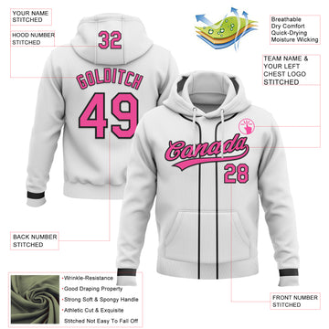 Custom Stitched White Pink-Black Baseball Pullover Sweatshirt Hoodie