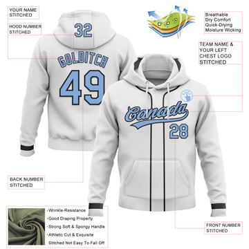 Custom Stitched White Light Blue-Black Baseball Pullover Sweatshirt Hoodie
