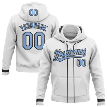 Custom Stitched White Light Blue-Black Baseball Pullover Sweatshirt Hoodie