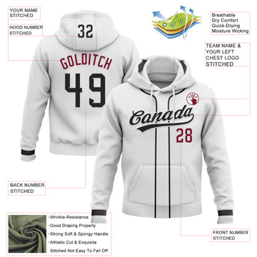 Custom Stitched White Black-Crimson Baseball Pullover Sweatshirt Hoodie