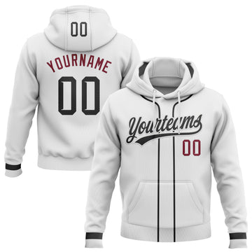 Custom Stitched White Black-Crimson Baseball Pullover Sweatshirt Hoodie