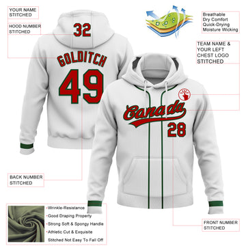 Custom Stitched White Red-Green Baseball Pullover Sweatshirt Hoodie