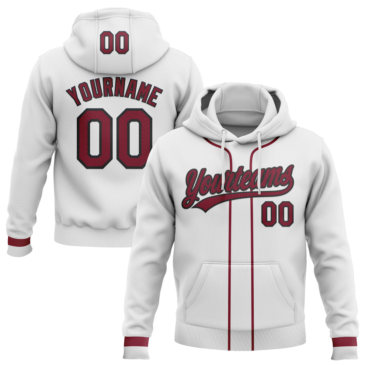 Custom White Crimson Black Sports Pullover Sweatshirt Hoodie Stitched