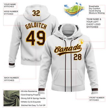 Custom Stitched White Brown-Gold Baseball Pullover Sweatshirt Hoodie