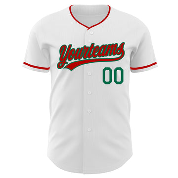 Custom White Red-Kelly Green Authentic Baseball Jersey