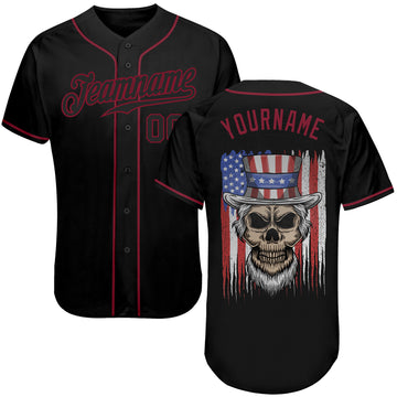 Custom 3D Pattern Design Skull Uncle Sam American Flag Authentic Baseball Jersey