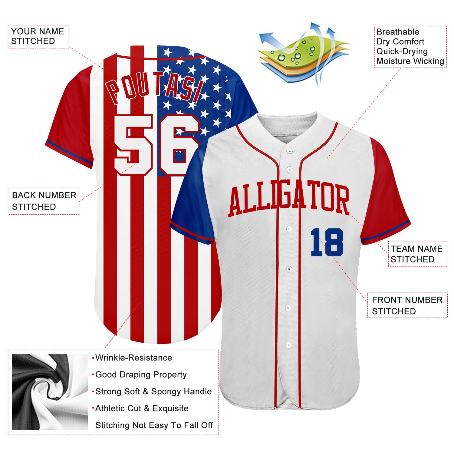 Custom White White-Red 3D American Flag Authentic Baseball Jersey Discount