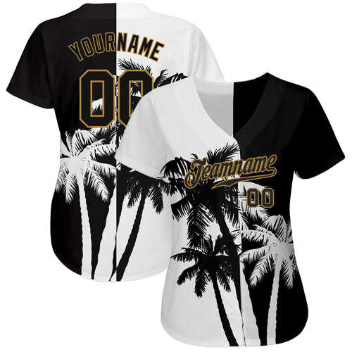 Custom White Blaze Orange-Olive 3D Pattern Design Beach Coconut Palms Island and Sailboat Authentic Baseball Jersey Women's Size:M