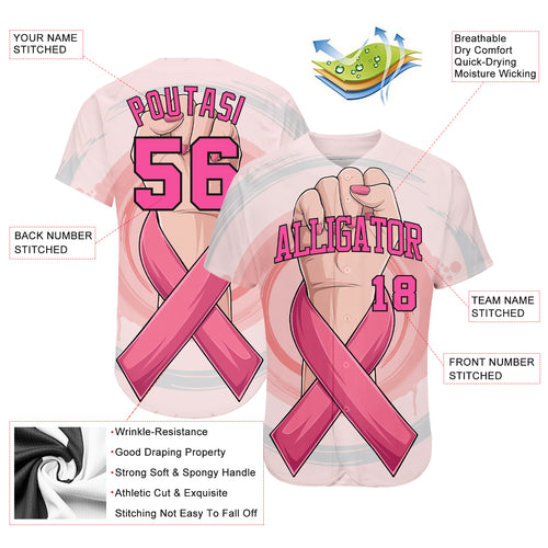 Cheap Custom 3D Pink Ribbon Breast Cancer Awareness Month Women Health Care  Support Authentic Baseball Jersey Free Shipping – CustomJerseysPro