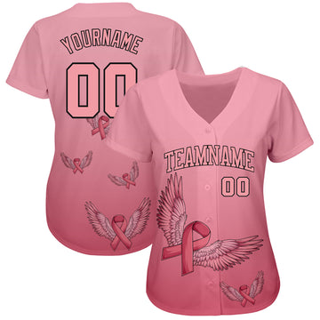 Custom 3D Pink Ribbon With Angel Wings Breast Cancer Awareness Month Women Health Care Support Authentic Baseball Jersey