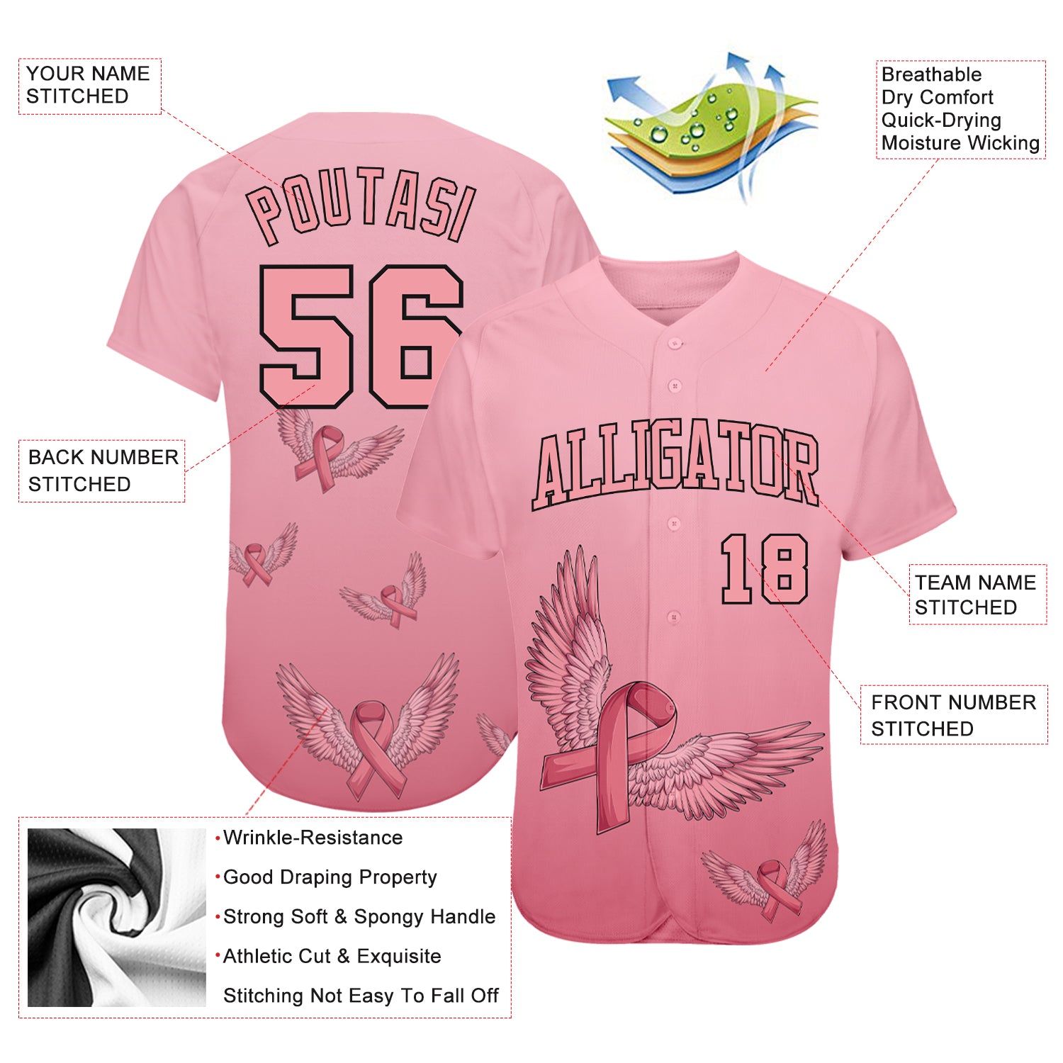 Cheap Custom 3D Pink Ribbon Breast Cancer Awareness Month Women