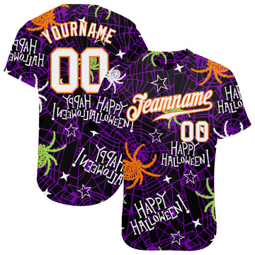 Custom 3D Pattern Happy Halloween Spiders Authentic Baseball Jersey