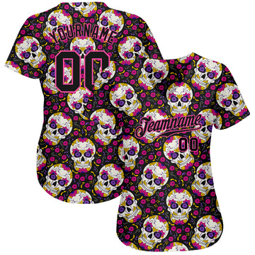 Custom 3D Pattern Halloween Skulls With Floral Authentic Baseball Jersey