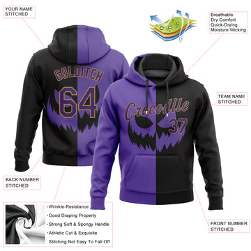 Custom Stitched Black Purple-Old Gold 3D Pattern Scary Faces Of Halloween Pumpkin Sports Pullover Sweatshirt Salute To Service Hoodie