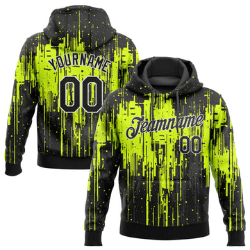 Custom Stitched Neon Green Black-White 3D Pattern Design Dripping Splatter Art Sports Pullover Sweatshirt Hoodie